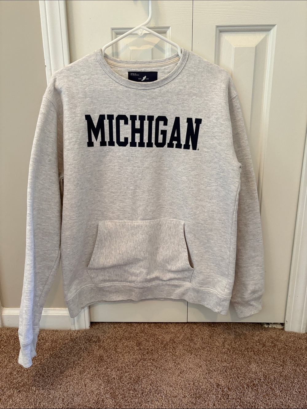 League Michigan Light Gray Crewneck Sweatshirt with Navy Print
